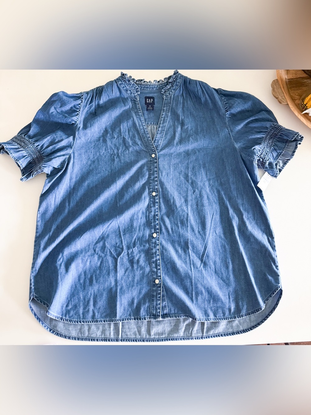 GAP Denim-Effect Button-Down Shirt in Medium Blue